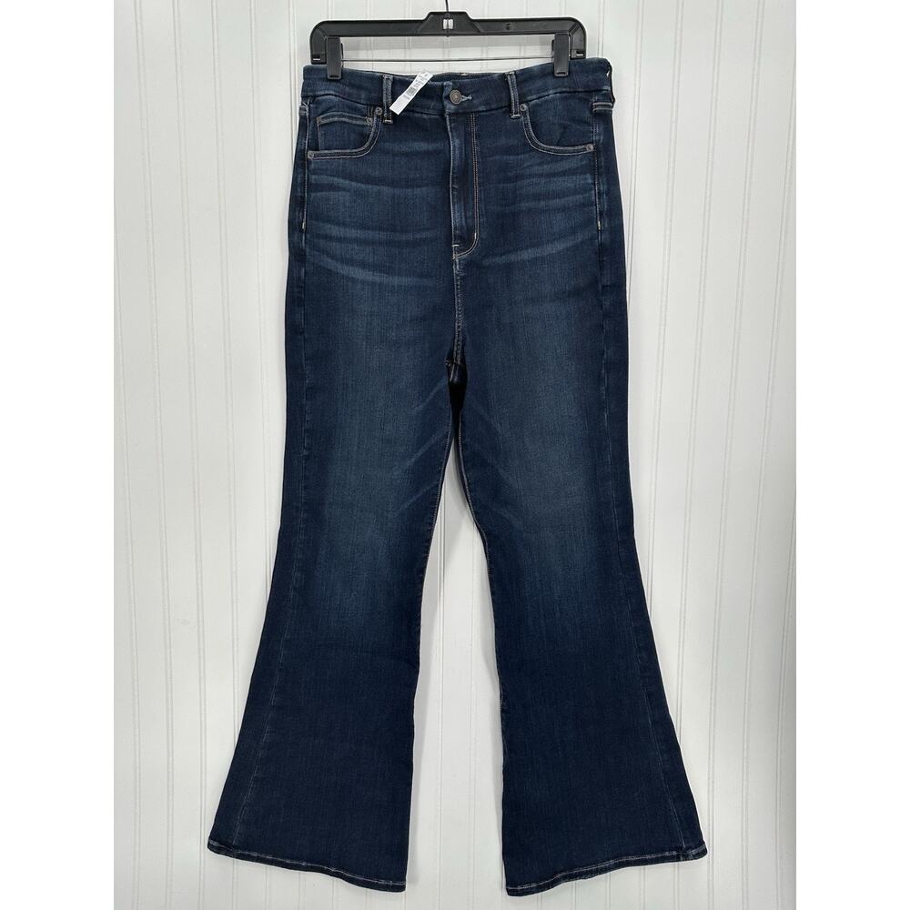 American Eagle Flare Jeans 16 Long Curvy Highest Rise Next Level Blue Denim NEW